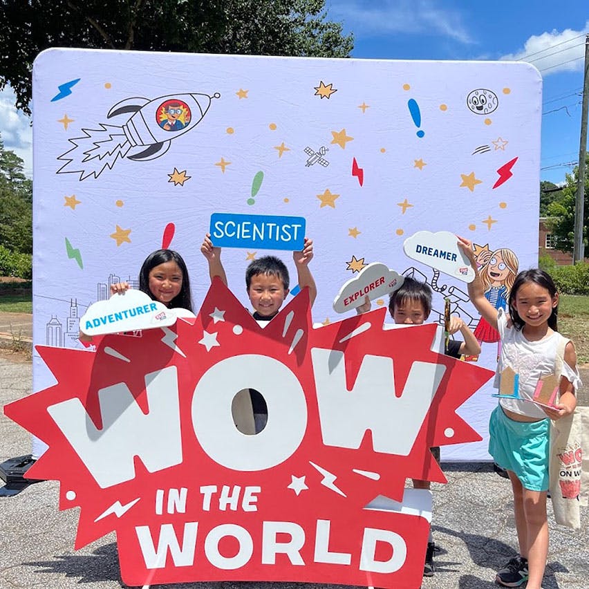 Kids posing at Wow in the World and CLIF Kid event