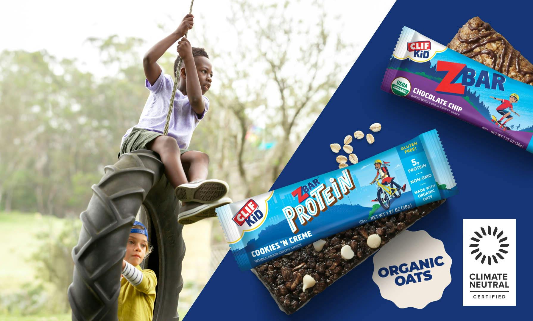 Kids playing on tire swing - CLIF Kid Zbar and Zbar Protein