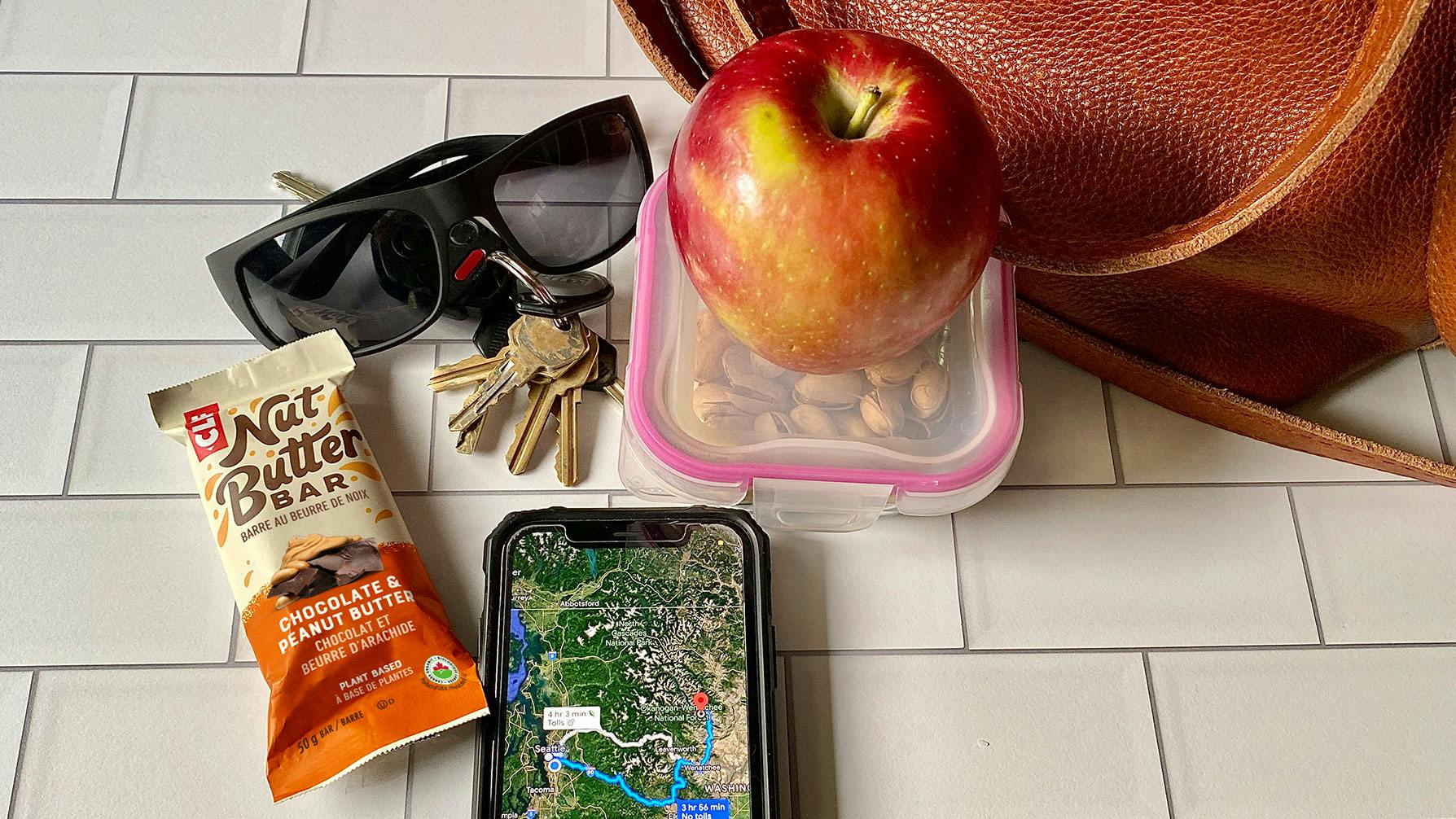 CLIF Nut Butter Bar and road trip items - Canada