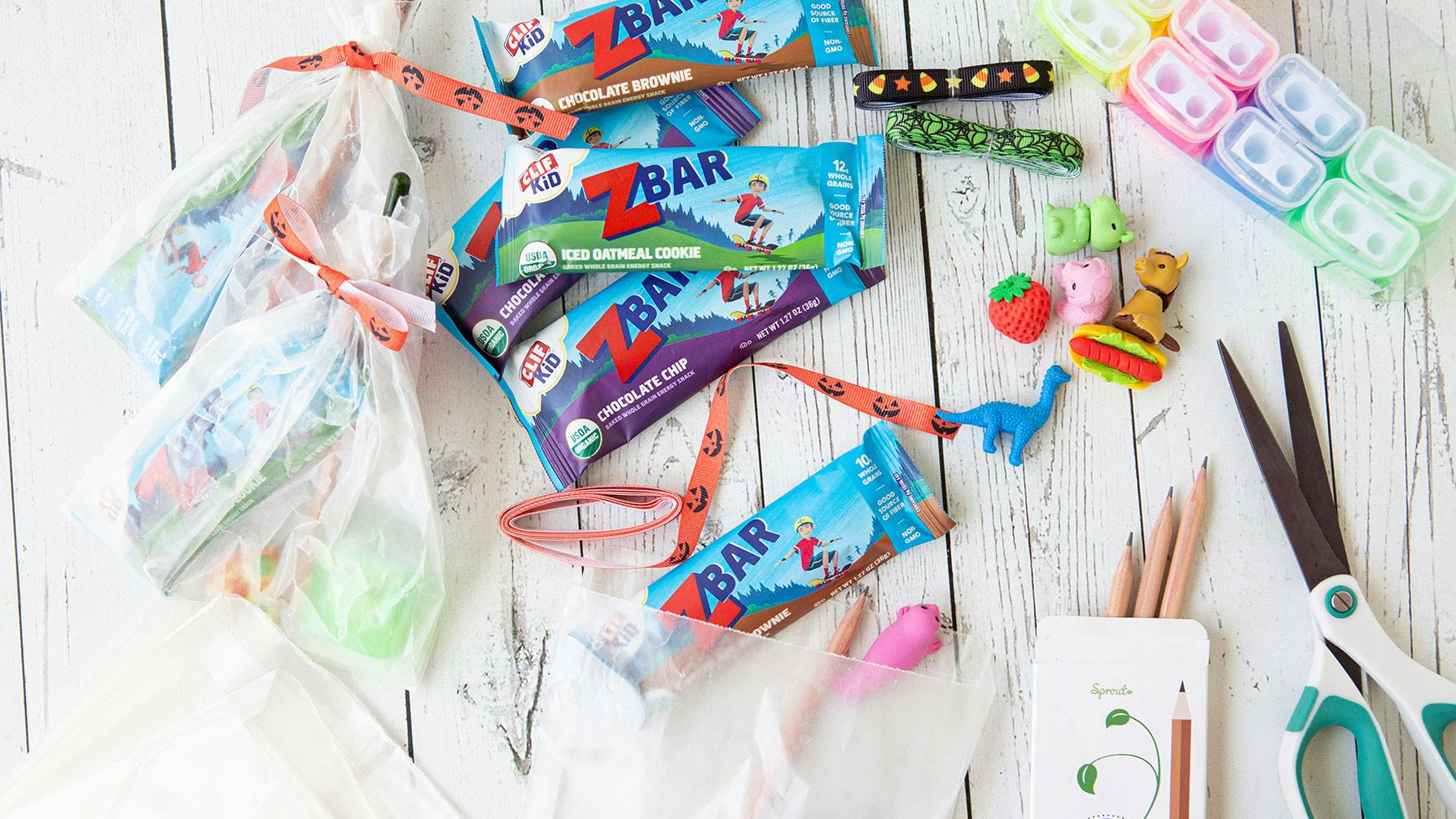 Creating Halloween goodie bags with Zbars and erasers