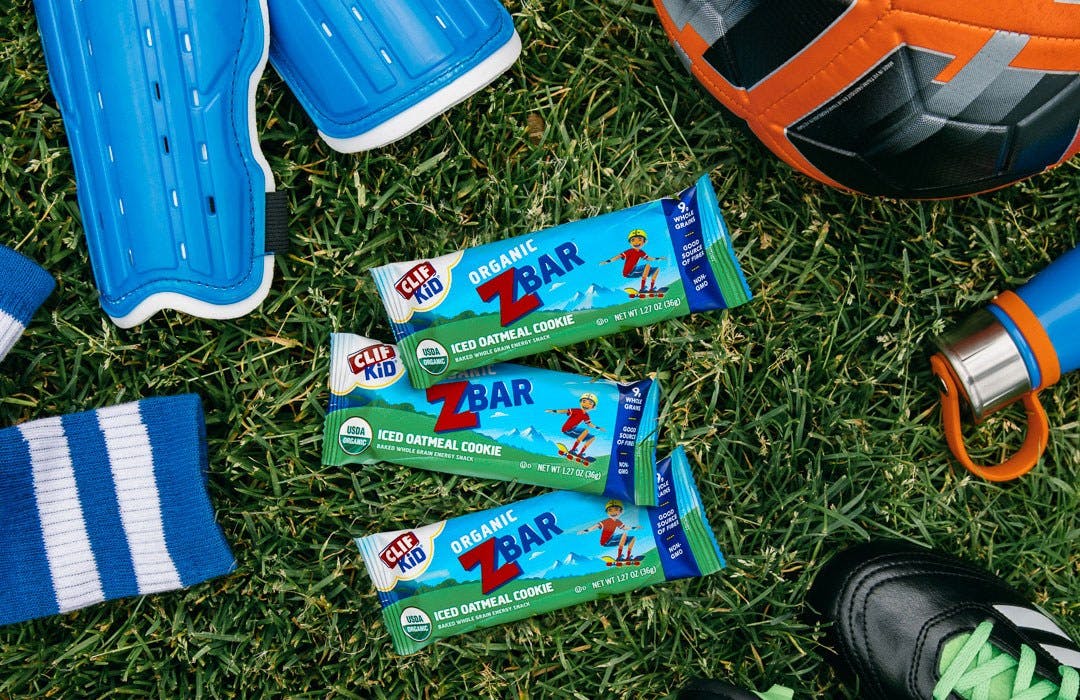 CLIF Kid Zbars with soccer equipment